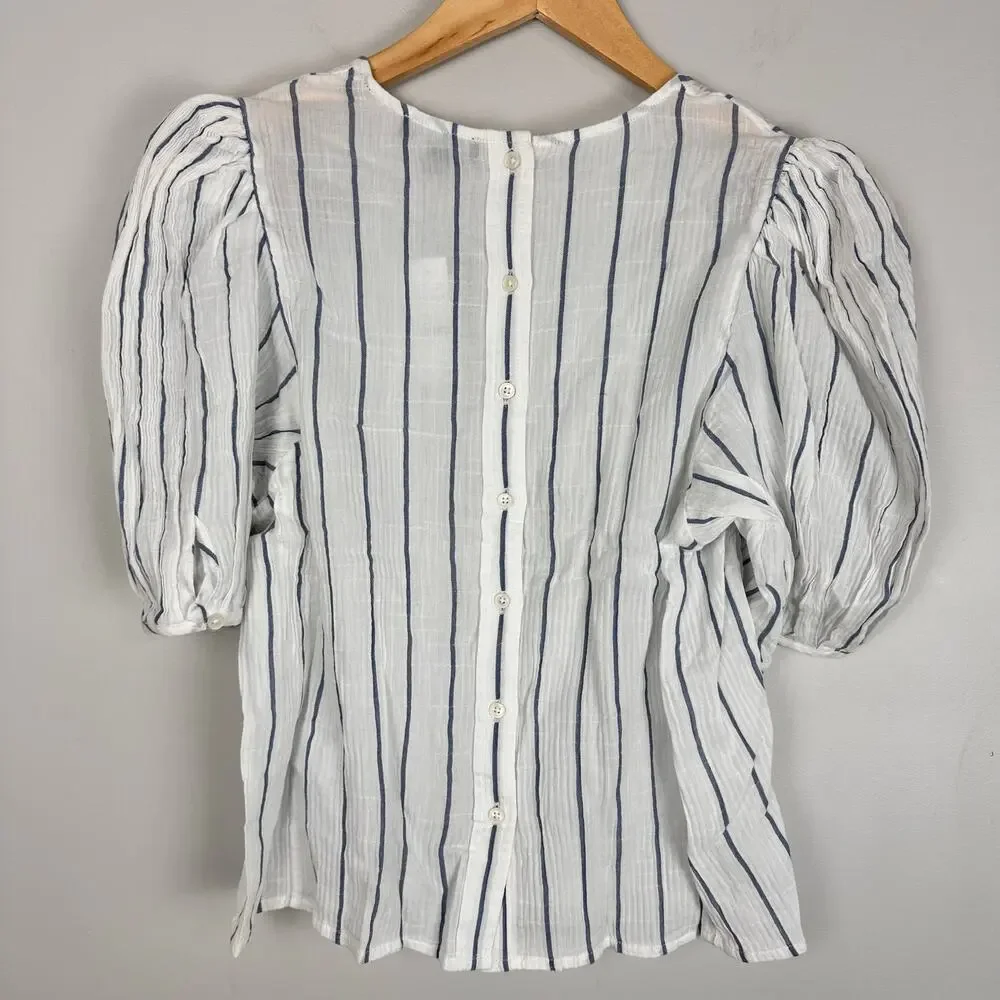 J.CREW Puff Sleeve Top Sheer Gauze Nautical Stripe Small NWT Coastal Prep Vacay